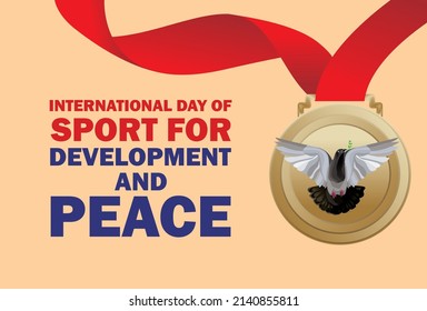 International Sports Day For Development And Peace Flat Poster. Gold Medal Ribbon. Vector Illustration