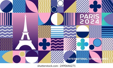 International sports games poster background. Banner of Paris summer world sports competition