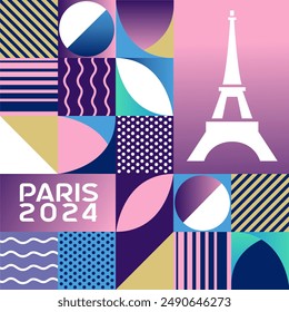 International sports games square poster background. Banner of Paris summer world sports competition