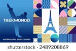 International sports games taekwondo
 poster background. Banner of Paris summer world sports competition