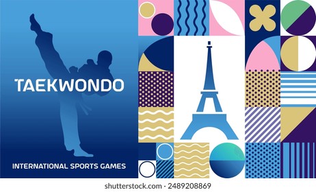 International sports games taekwondo
 poster background. Banner of Paris summer world sports competition