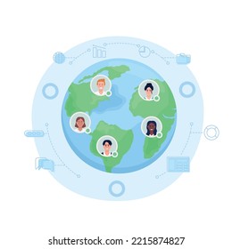 International Staff Flat Concept Vector Illustration. Editable 2D Cartoon Characters On White For Web Design. Managing Remote Team. Global Collaboration Creative Idea For Website, Mobile, Presentation