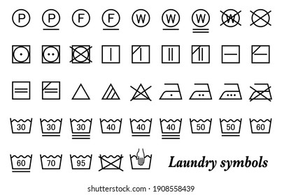 International Standard Laundry Symbol Set. Vector Icon Illustration. 