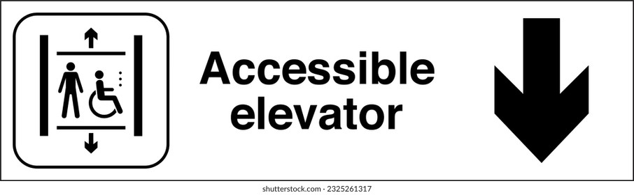 International Standard Public Information Symbol Signs Icon Pictogram Accessible elevator or lift Direction Down From Here