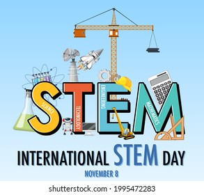 International STEM day on November 8th banner with STEM logo illustration