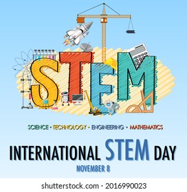 International STEM day on November 8th banner with STEM logo illustration