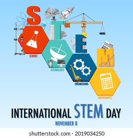 International STEM day on November 8th banner with STEM logo illustration