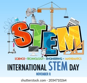 Día Internacional de las STEM en el banner del 8 de noviembre con la ilustración del logo de STEM