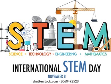 Ilustración de pancartas del 8 de noviembre, Día Internacional de las STEM