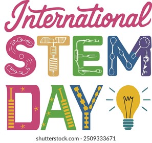 International STEM Day Vector Style Art Illustration