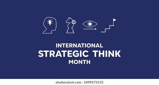 International Strategic Think Month. Human, gear, horse, eye and more. Great for cards, banners, posters, social media and more. Dark blue background.