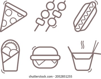 International street food vector line icons in minimalistic style