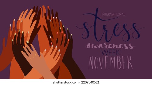 International Stress Awareness Week November Web Banner With Handwritten Calligraphy. Vector Art Template.