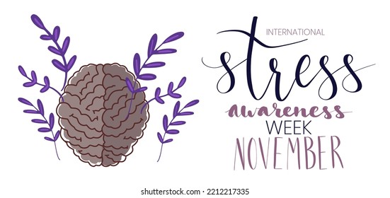 International Stress Awareness Week November Web Banner With Handwritten Calligraphy. Vector Art Template.