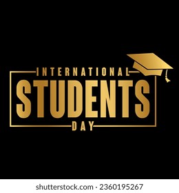 International student day lettering with gold color vector illustration.