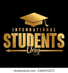 International student day lettering with gold color vector illustration.
