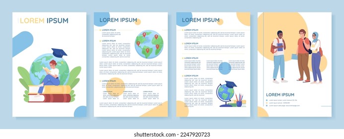 International student flat vector brochure template. Foreign education booklet, leaflet printable flat color designs. Editable magazine page, reports kit with text space. Quicksand font used