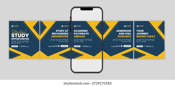 Modelo de design de carrossel de mídia social para estudantes internacionais