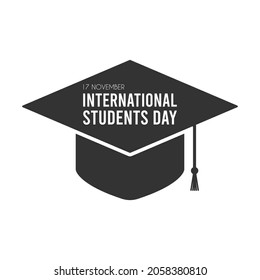 International Students Day. 17 November. Graduation hat. Hat icon. Flat design vector illustration isolated on white background.