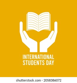 International Students Day. 17 November. Hands holding book icon. Flat design vector illustration isolated on yellow background.