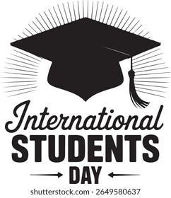 International students day celebration with graduation cap and text