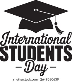 International students day celebration with graduation cap and text