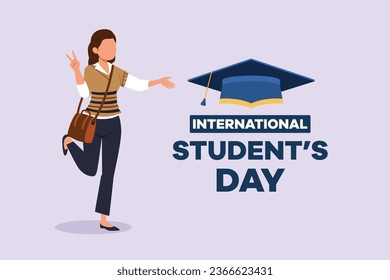  International student's day concept. Happy students. Colored flat vector illustration isolated.