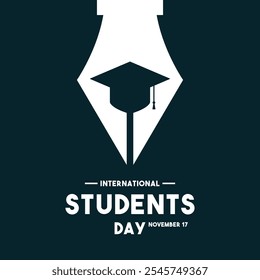 International Students Day. November 17. Pen white graduate hat silhouette icon. Eps 10.