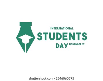 International Students Day. November 17. Pen white graduate hat silhouette icon. White background. Eps 10.