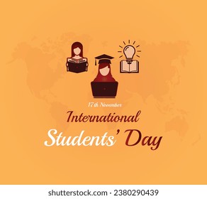 "International Students' Day" vector illustration with Globe using graduation hat design. Good background template for education or back to school design. Holiday concept, November 17.
