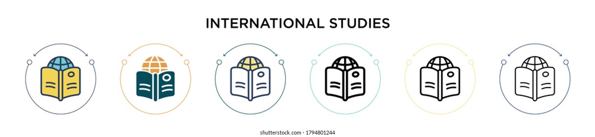International studies icon in filled, thin line, outline and stroke style. Vector illustration of two colored and black international studies vector icons designs can be used for mobile, ui, web