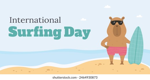 International surf day illustration with capybara
