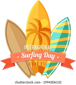 International Surfing Day banner with many surfboards illustration