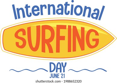 International Surfing Day font with surfboard isolated illustration