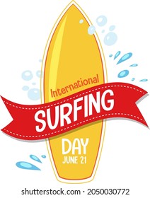 International Surfing Day font with surfboard banner isolated illustration