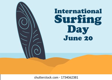International Surfing Day. June 20. Holiday concept. Template for background, banner, card, poster with text inscription. Vector EPS10 illustration