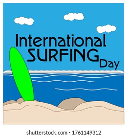 International Surfing Day. June 20. Holiday concept. Template for background, banner, card, poster with text inscription. 