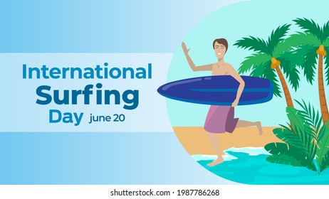 International Surfing Day on june 20 business brochure flyer banner design horizontal template vector, cover presentation abstract, modern publication poster and flag-banner, layout in rectangle size.