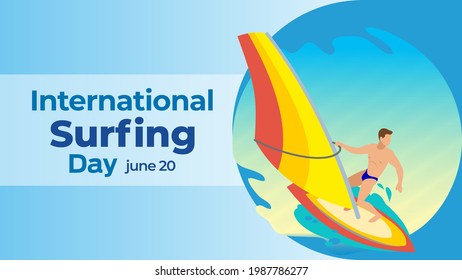 International Surfing Day on june 20 business brochure flyer banner design horizontal template vector, cover presentation abstract, modern publication poster and flag-banner, layout in rectangle size.
