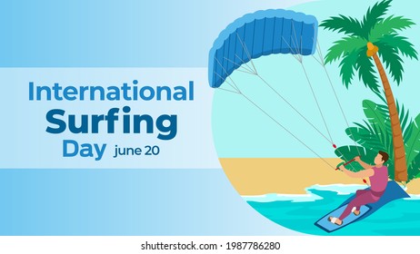 International Surfing Day on june 20 business brochure flyer banner design horizontal template vector, cover presentation abstract, modern publication poster and flag-banner, layout in rectangle size.