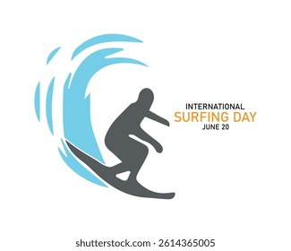  International surfing day simple vector banner, poster, background. One continuous line drawing of surfer on the surfboard catching the wave. Surfing day minimalist banner