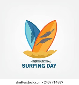 International Surfing Day vector graphic is great for International Surfing Day celebrations. flat design. flyer design. flat illustration. Simple and Elegant Design