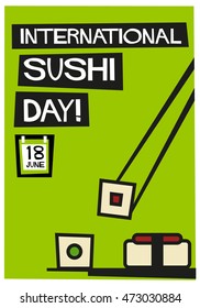 International Sushi Day 18 June (Flat Style Vector Illustration Quote Poster Design) Event Invitation Design