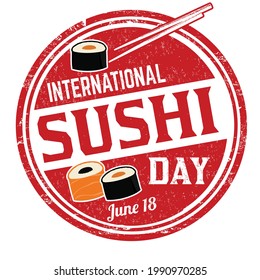 International sushi day grunge rubber stamp on white background, vector illustration