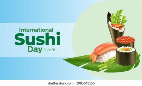 International Sushi Day on june 18 business brochure flyer banner design horizontal template vector, cover presentation abstract, modern publication poster and flag-banner, layout in rectangle size.