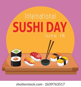 International Sushi day vector background design. Japanese Chopsticks and Sushi vector illustration