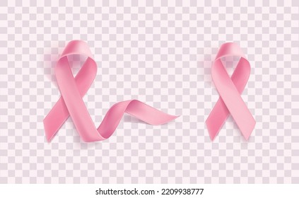 Símbolo internacional de prevención del cáncer de mama (Mes de sensibilización) Cinta rosa sobre fondo transparente. Ilustración del vector