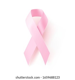 The international symbol of the fight against breast cancer, pink silk ribbon on a white background, vector icon.