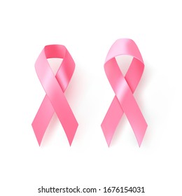 The international symbol of the fight against breast cancer, pink silk ribbon on white background, vector icon.