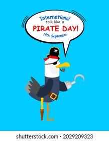 International Talk Like a Pirate Day. Gull in pirate clothes. Seagull pirate. vector illustration For holiday 